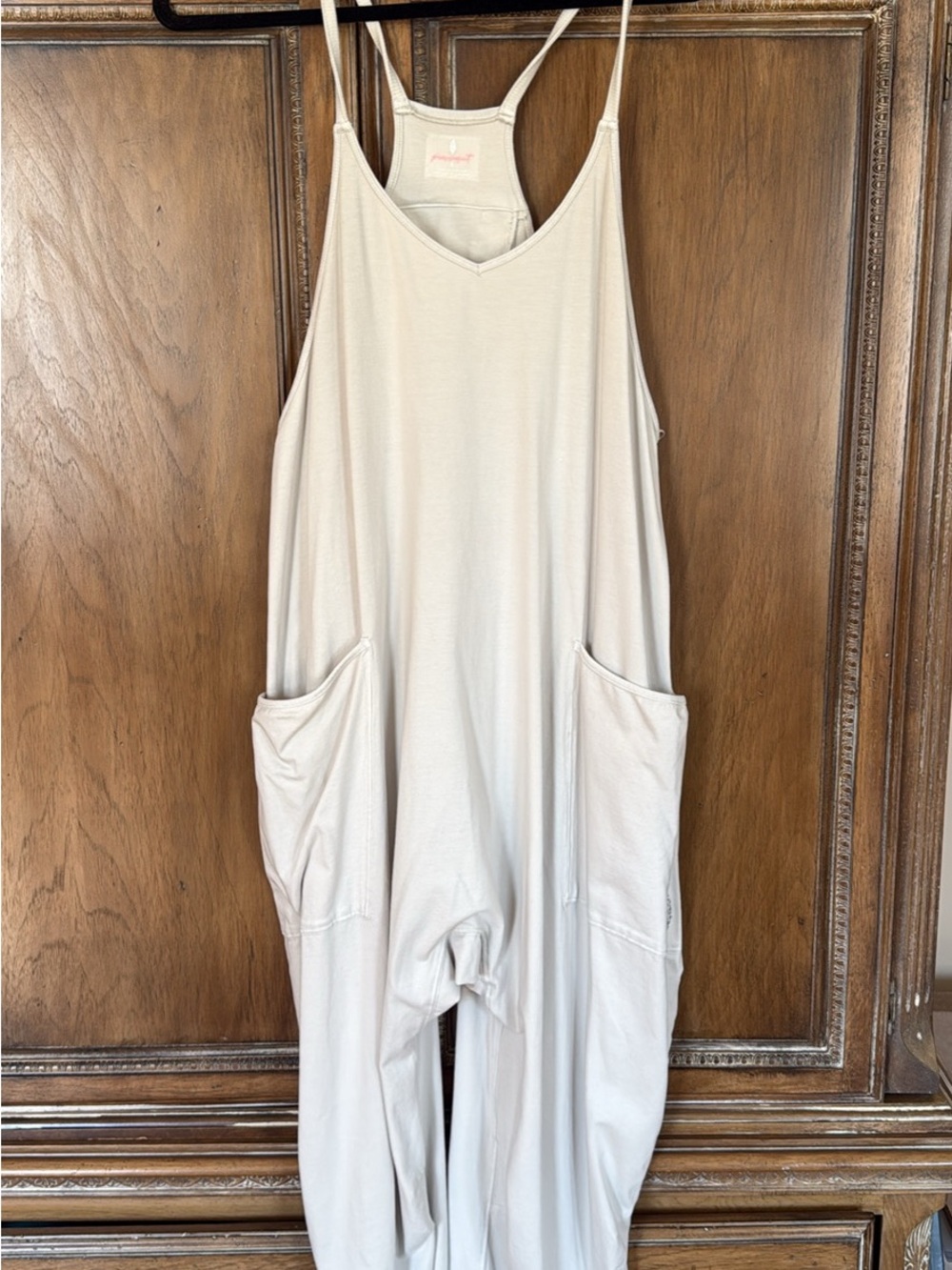 Free People Light Cream Wide-Leg Pocket Jumpsuit